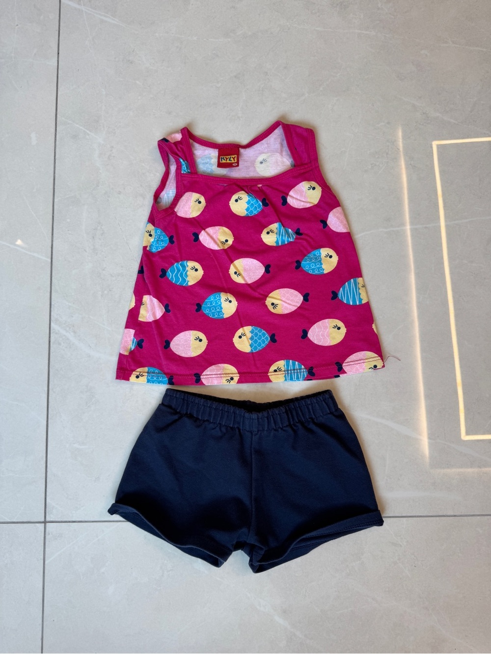 Kyly Kids Matching Set - Pink Fish Print Tank & Navy Shorts